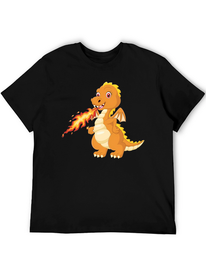 Dragon Fire T-Shirt - Black Cartoon Graphic