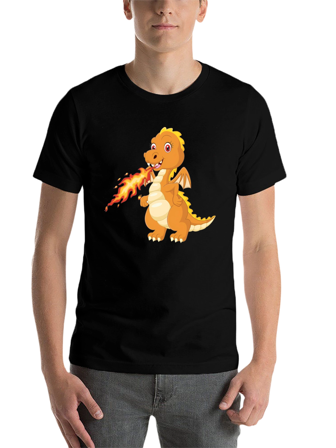 Dragon Fire T-Shirt - Black Cartoon Graphic