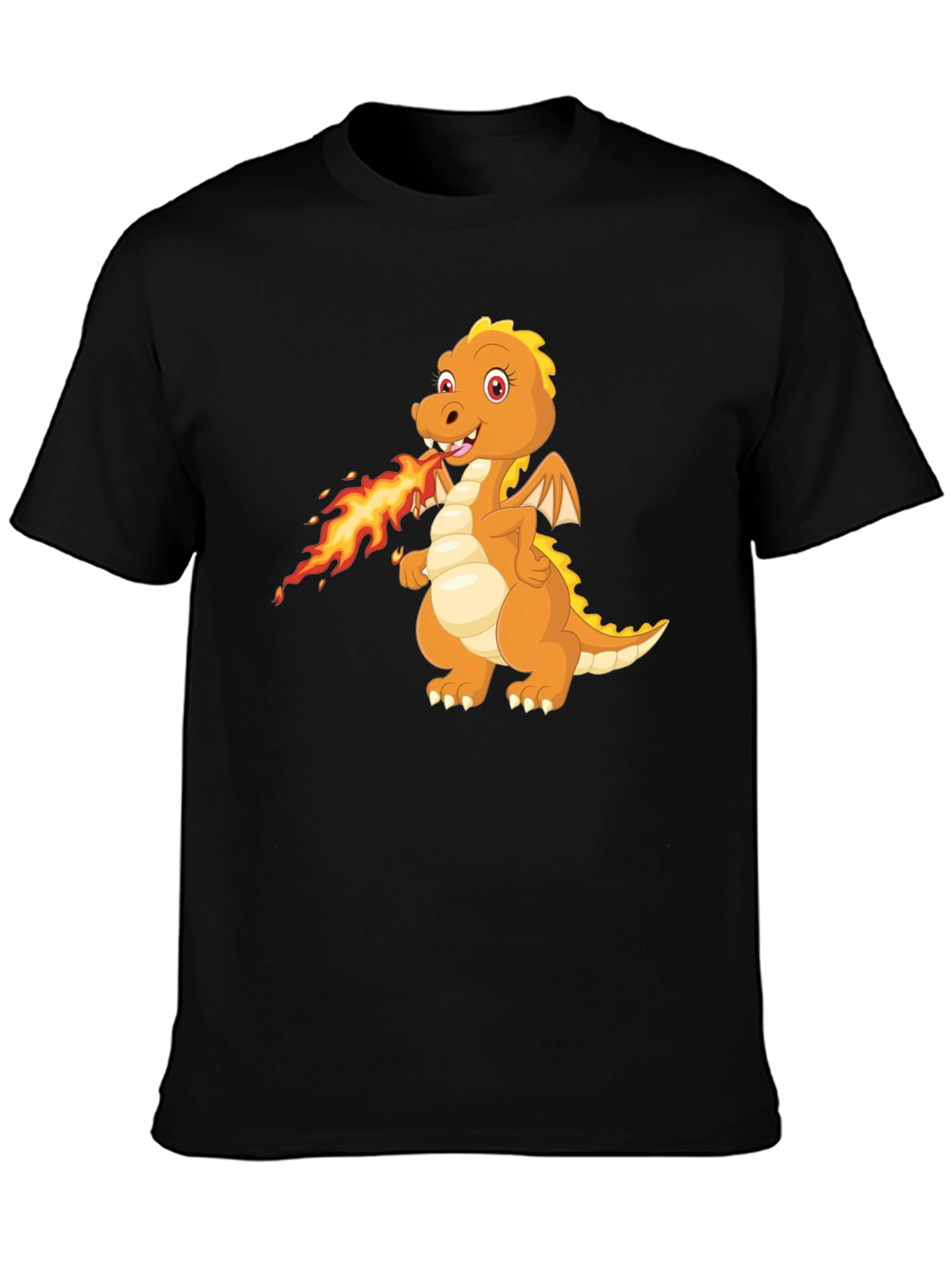 Dragon Fire T-Shirt - Black Cartoon Graphic