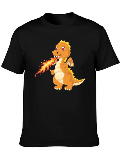 Dragon Fire T-Shirt - Black Cartoon Graphic