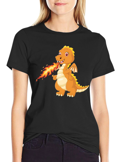 Dragon Fire T-Shirt - Black Cartoon Graphic
