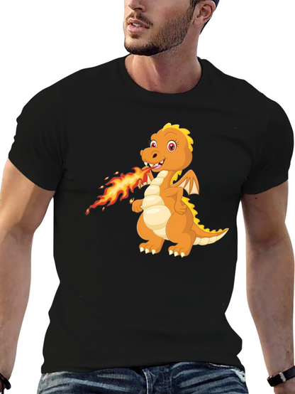 Dragon Fire T-Shirt - Black Cartoon Graphic