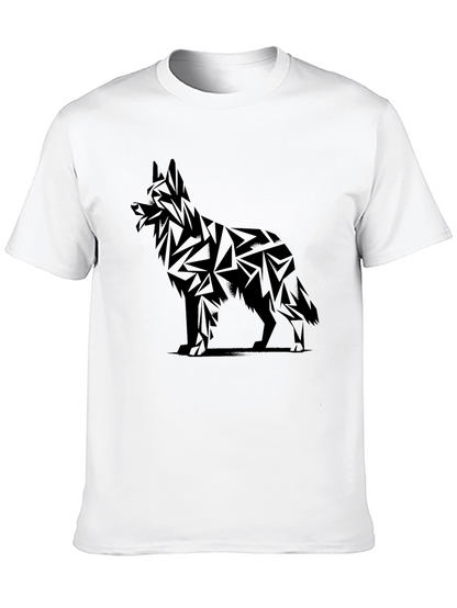 Geometric Dog Graphic Tee - Black Cotton