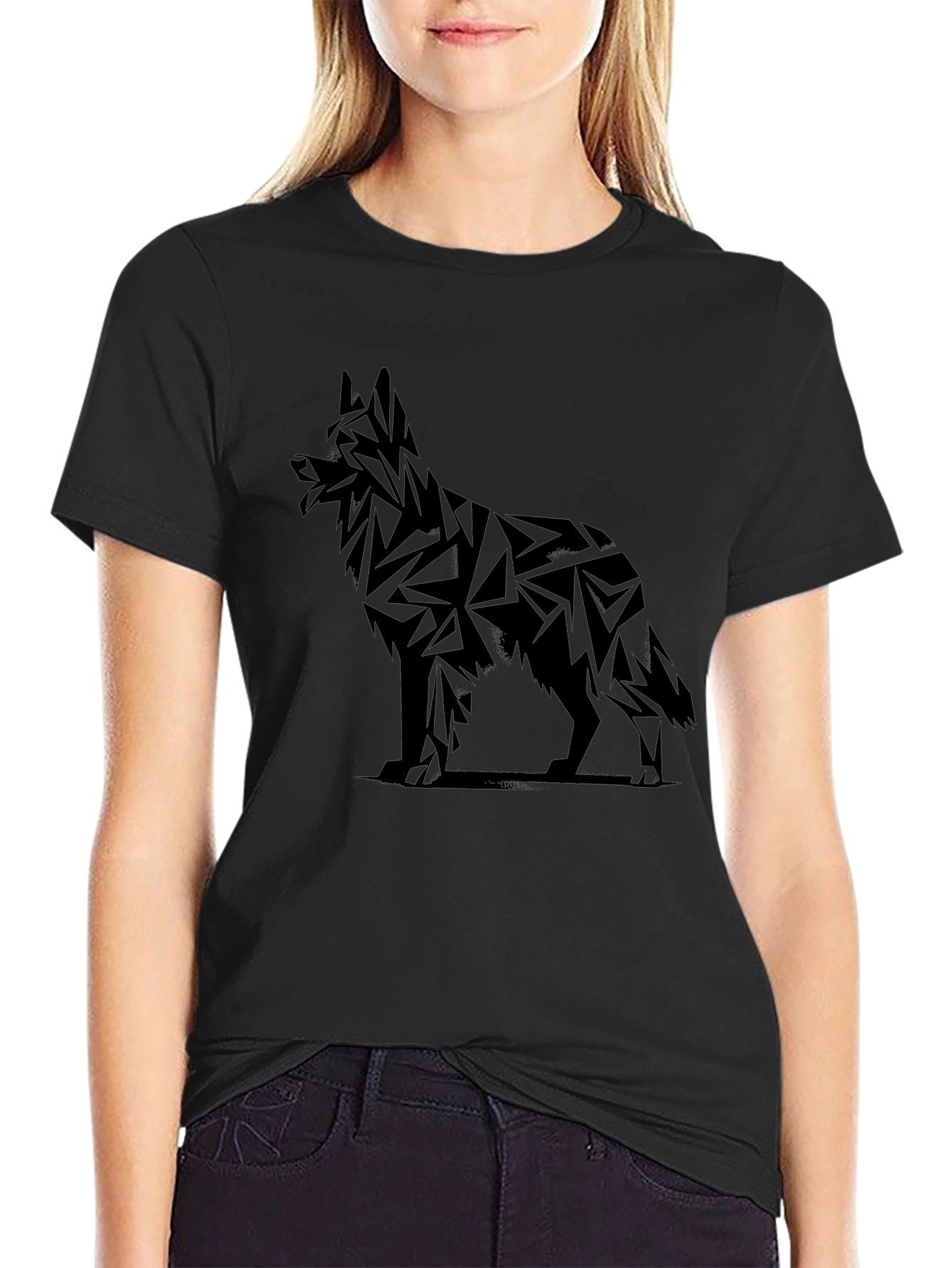 Geometric Dog Graphic Tee - Black Cotton