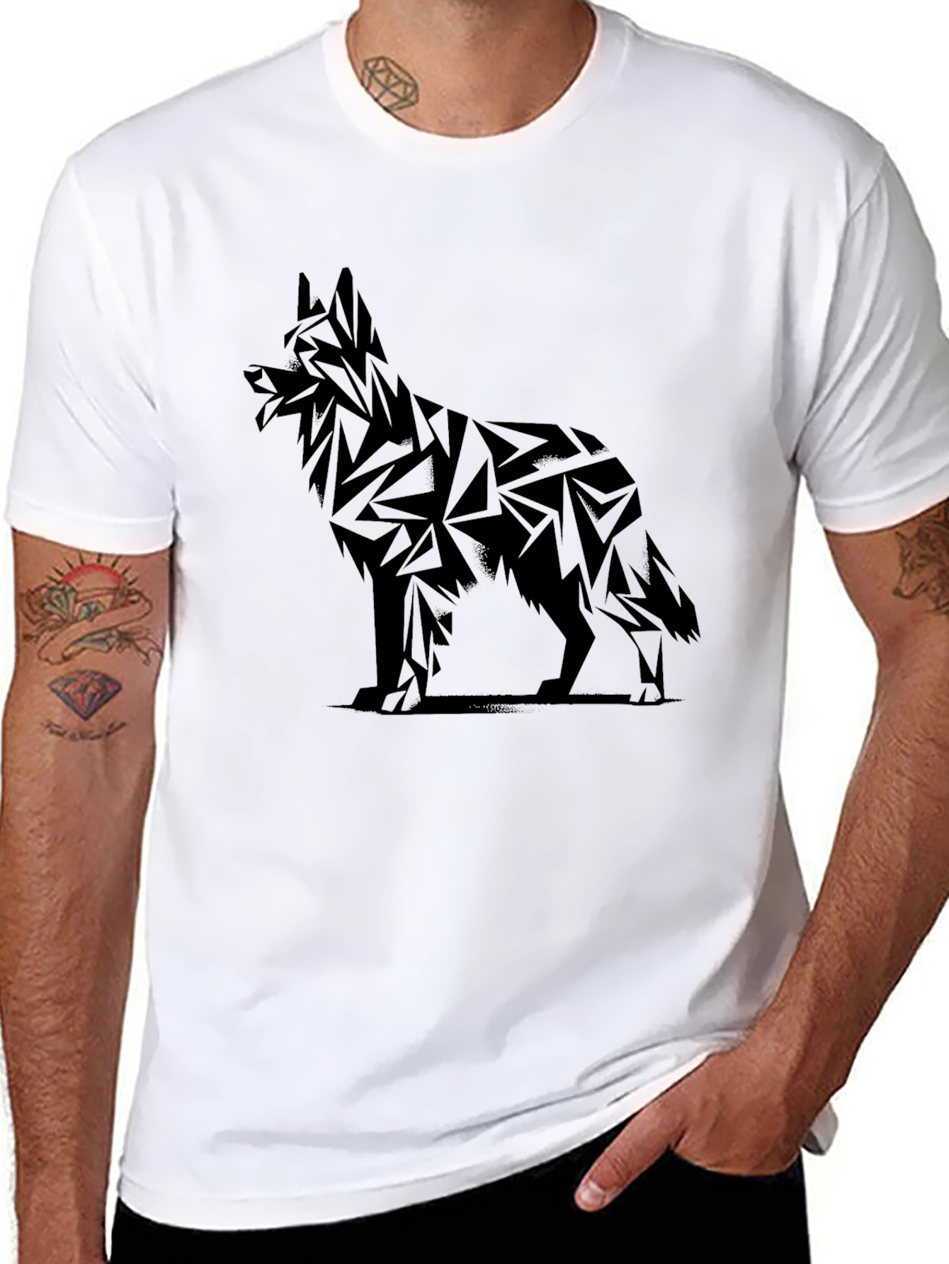 Geometric Dog Graphic Tee - Black Cotton