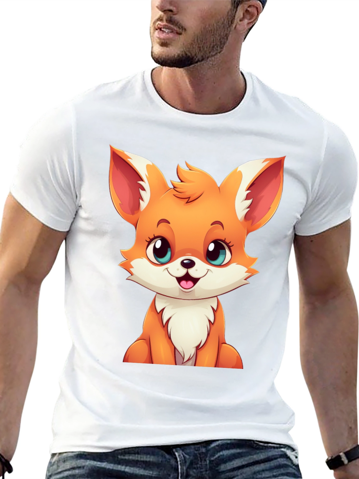 Cute Cartoon Fox Graphic Tee - Black T-Shirt