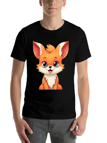 Cute Cartoon Fox Graphic Tee - Black T-Shirt