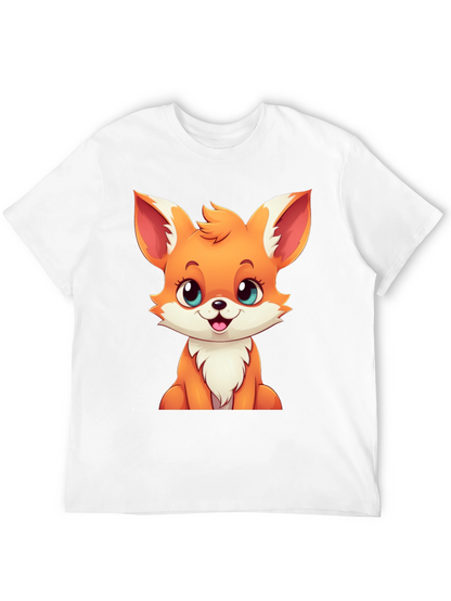Cute Cartoon Fox Graphic Tee - Black T-Shirt