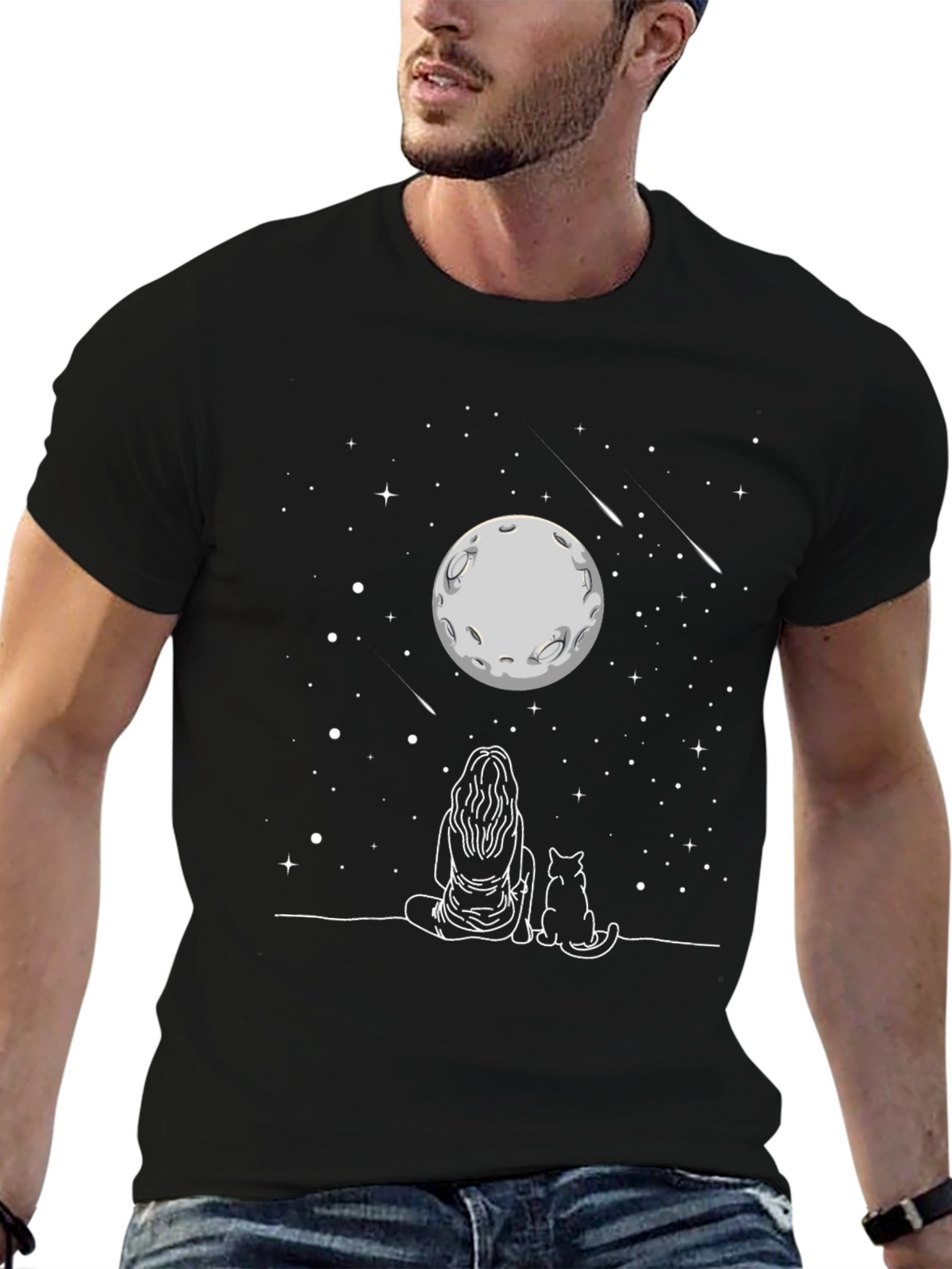 Moon Gazing Cat T-Shirt -  Unisex Tee