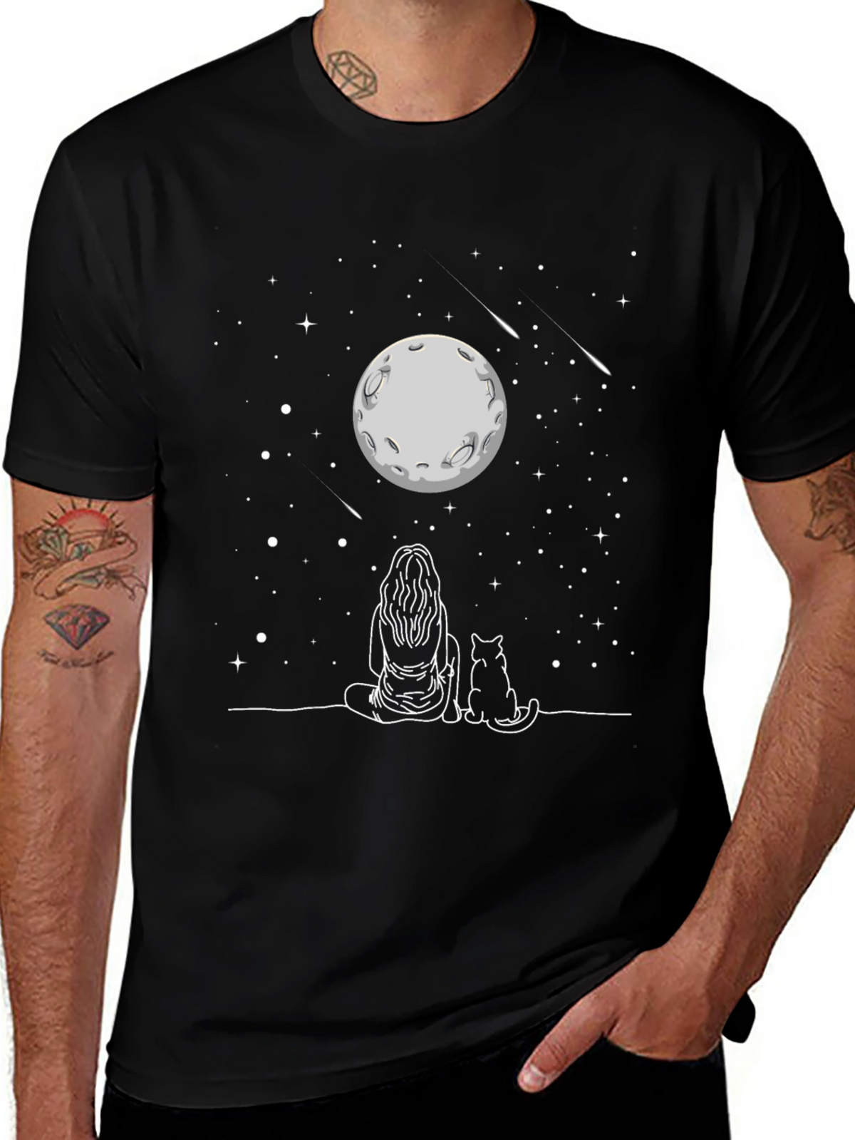 Moon Gazing Cat T-Shirt -  Unisex Tee