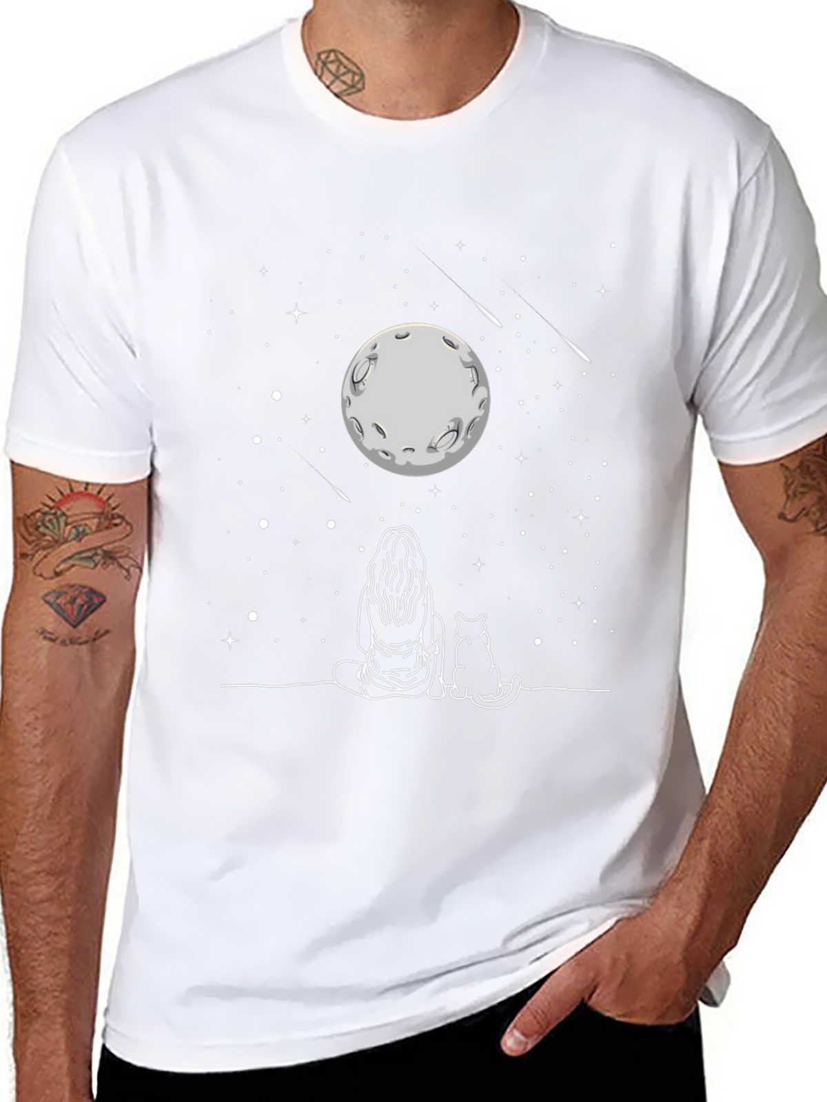 Moon Gazing Cat T-Shirt -  Unisex Tee