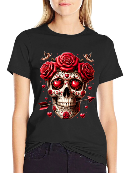 Skull Roses Hearts Arrow Valentines Day T-Shirt