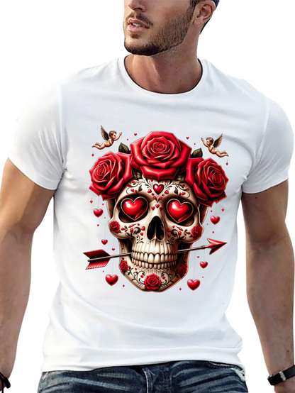 Skull Roses Hearts Arrow Valentines Day T-Shirt