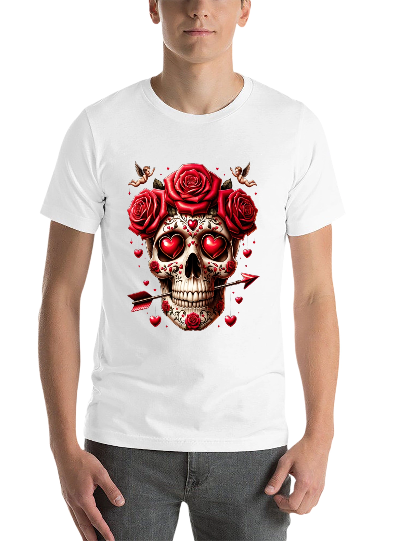 Skull Roses Hearts Arrow Valentines Day T-Shirt