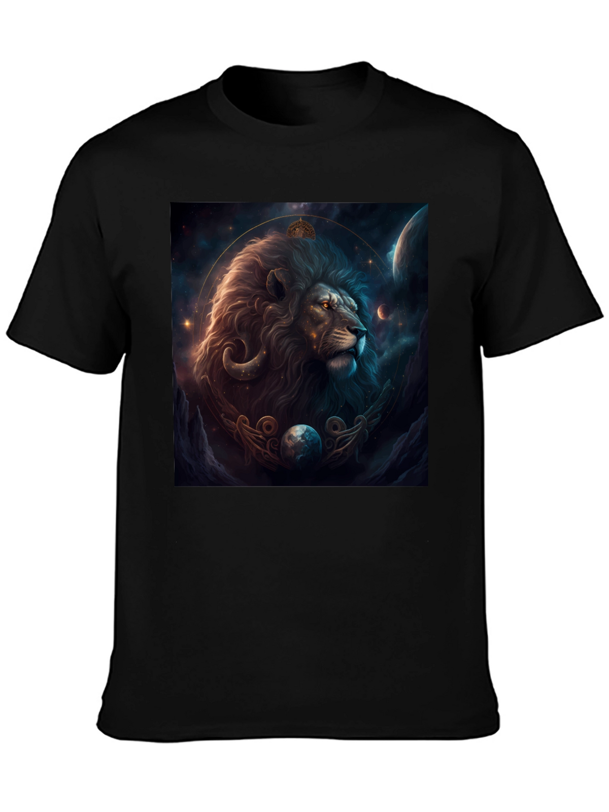 Lion Zodiac Graphic Tee - Stylish Black T-Shirt