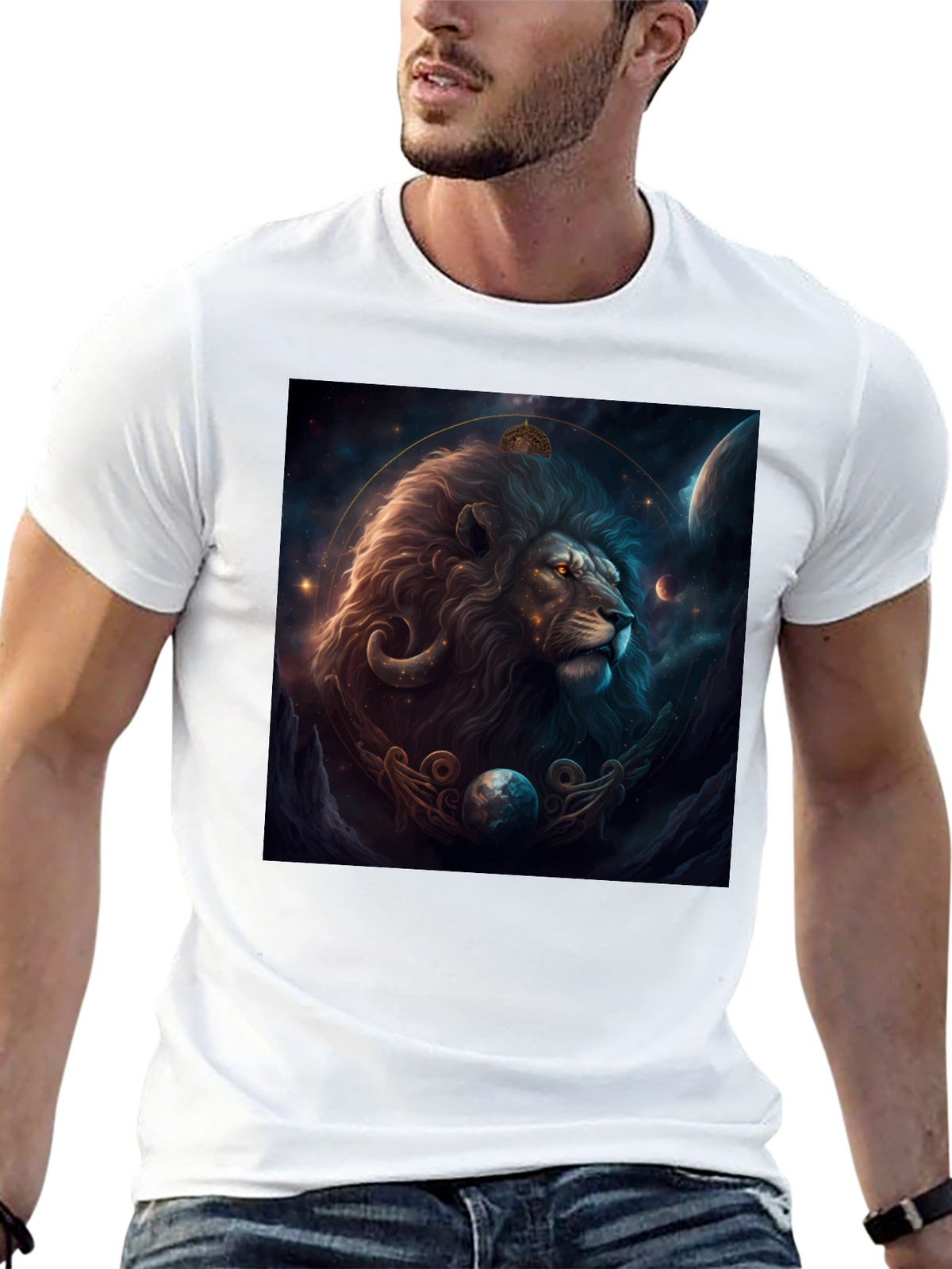 Lion Zodiac Graphic Tee - Stylish Black T-Shirt