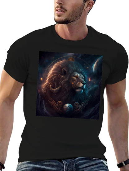 Lion Zodiac Graphic Tee - Stylish Black T-Shirt