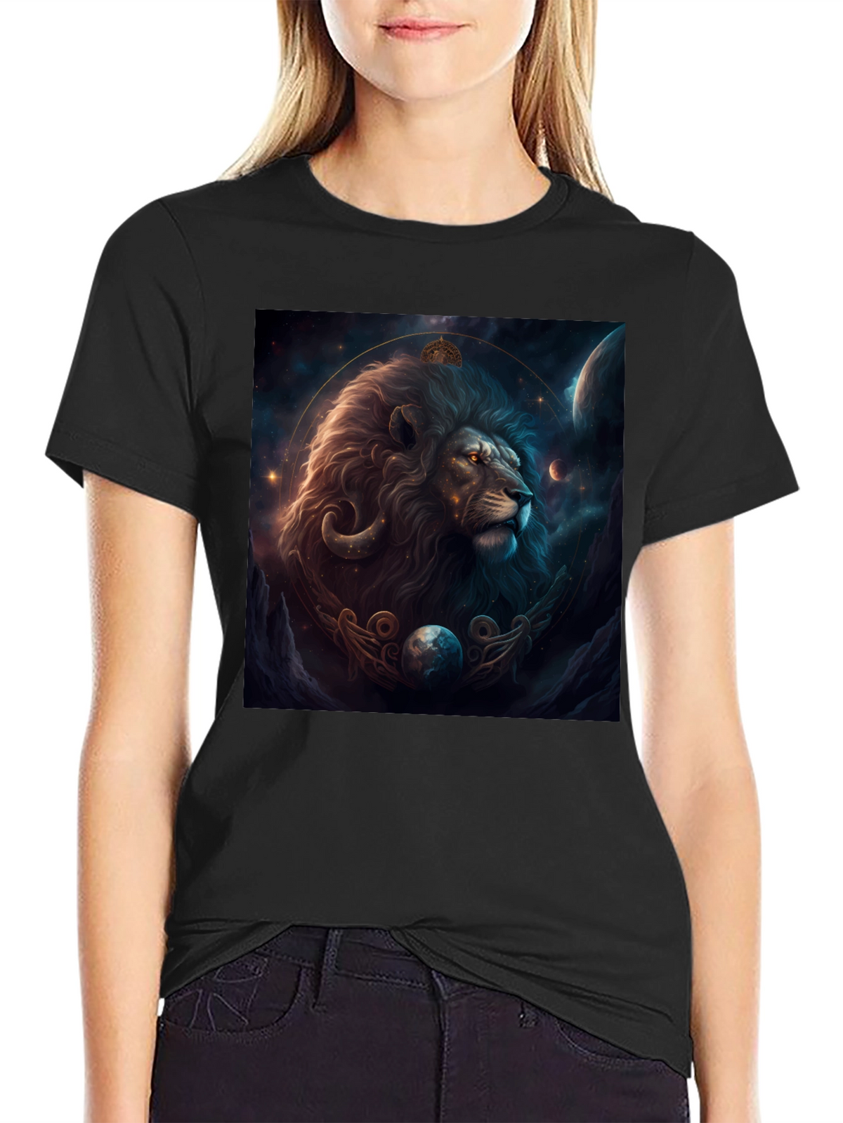 Lion Zodiac Graphic Tee - Stylish Black T-Shirt