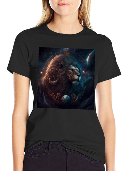 Lion Zodiac Graphic Tee - Stylish Black T-Shirt