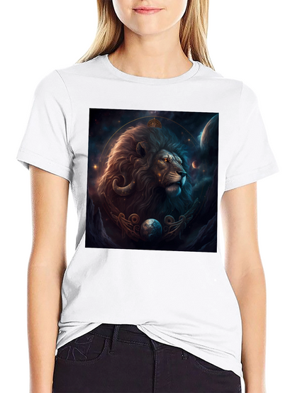 Lion Zodiac Graphic Tee - Stylish Black T-Shirt