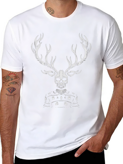 Skull Deer Graphic Tee - Black Cotton T-Shirt