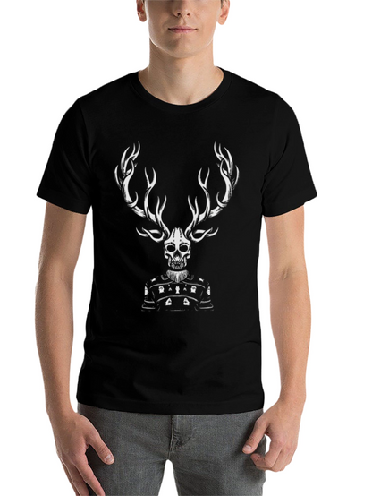 Skull Deer Graphic Tee - Black Cotton T-Shirt