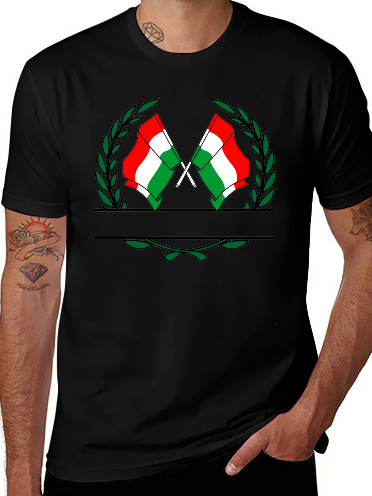 Hungarian Flag Crest Black T-Shirt