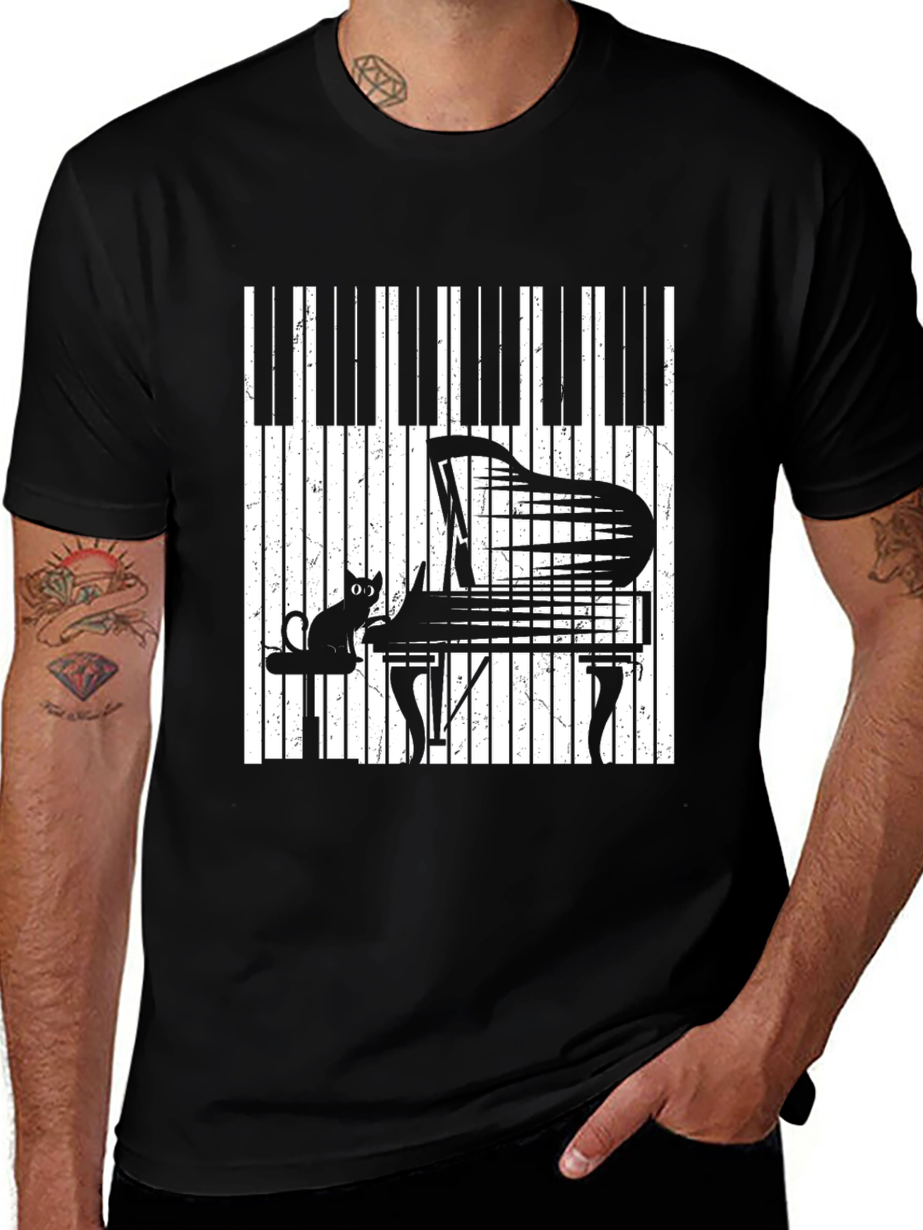 Piano Cat Graphic T-Shirt - Music Lover Tee