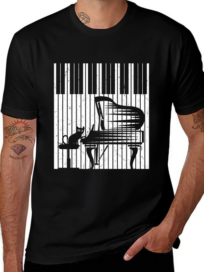 Piano Cat Graphic T-Shirt - Music Lover Tee