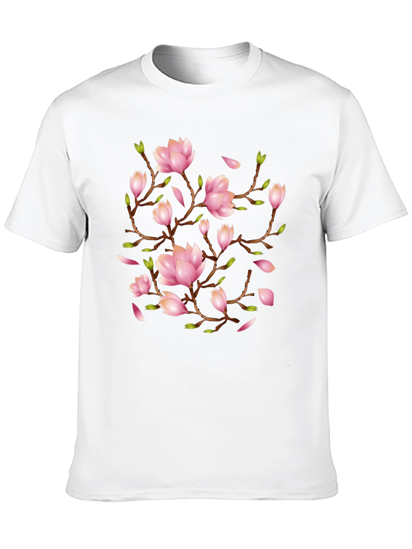 Floral Magnolia Branch Black T-Shirt