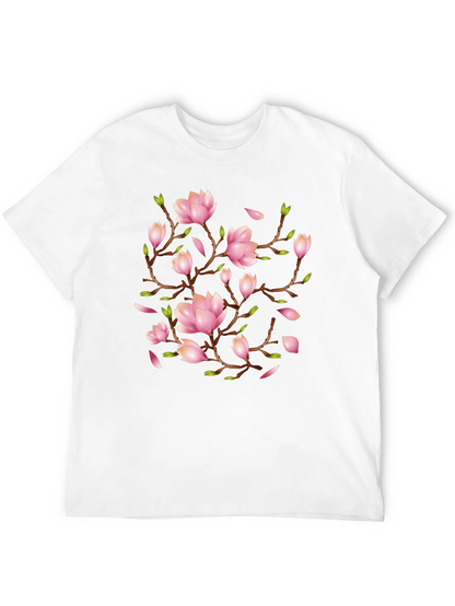Floral Magnolia Branch Black T-Shirt