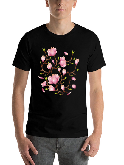 Floral Magnolia Branch Black T-Shirt