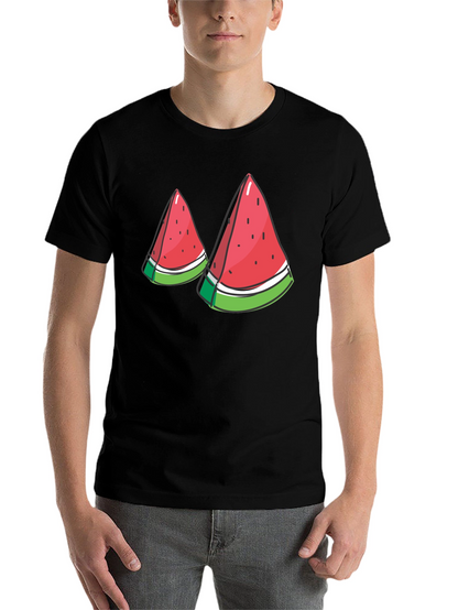 Watermelon Slice Graphic Tee - Black Cotton T-Shirt