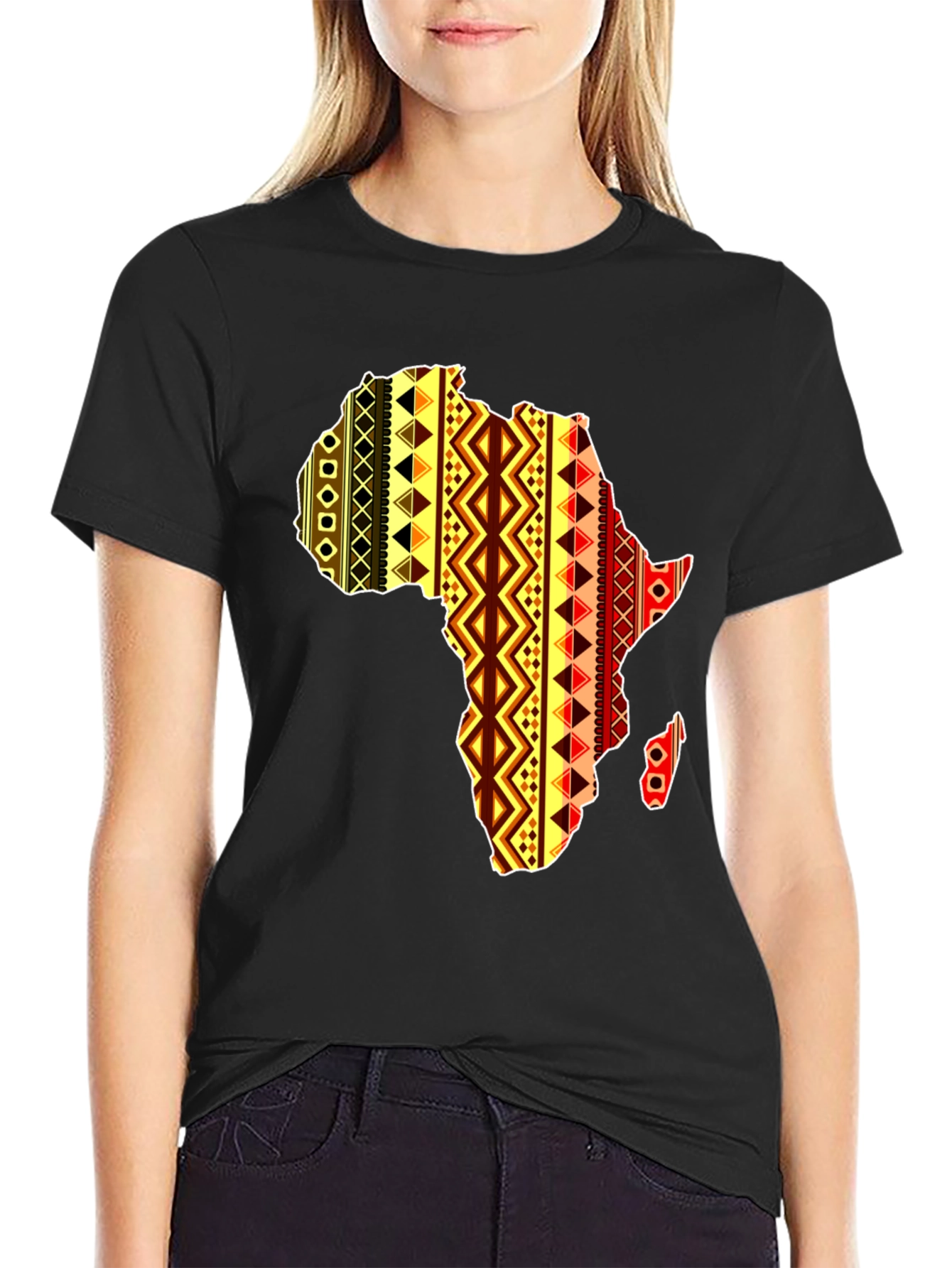 Africa Map Pattern Mens Black T-Shirt