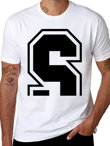 Bold Black Letter S Graphic T-Shirt - Modern Style