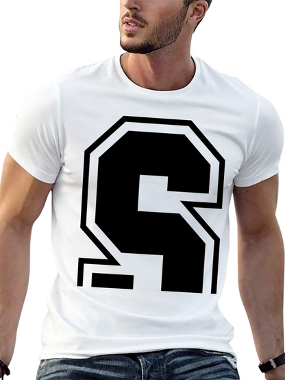 Bold Black Letter S Graphic T-Shirt - Modern Style