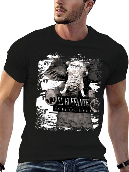 El Elefante Mugshot Mens Black Graphic T-Shirt