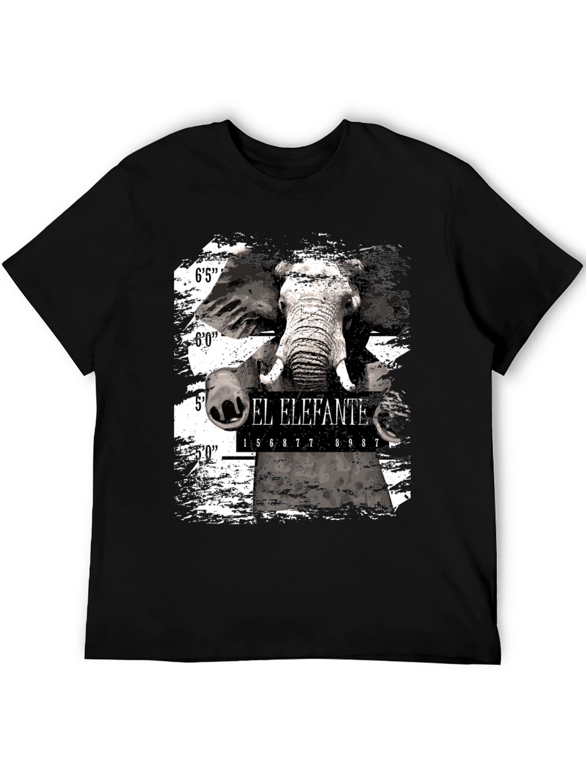 El Elefante Mugshot Mens Black Graphic T-Shirt