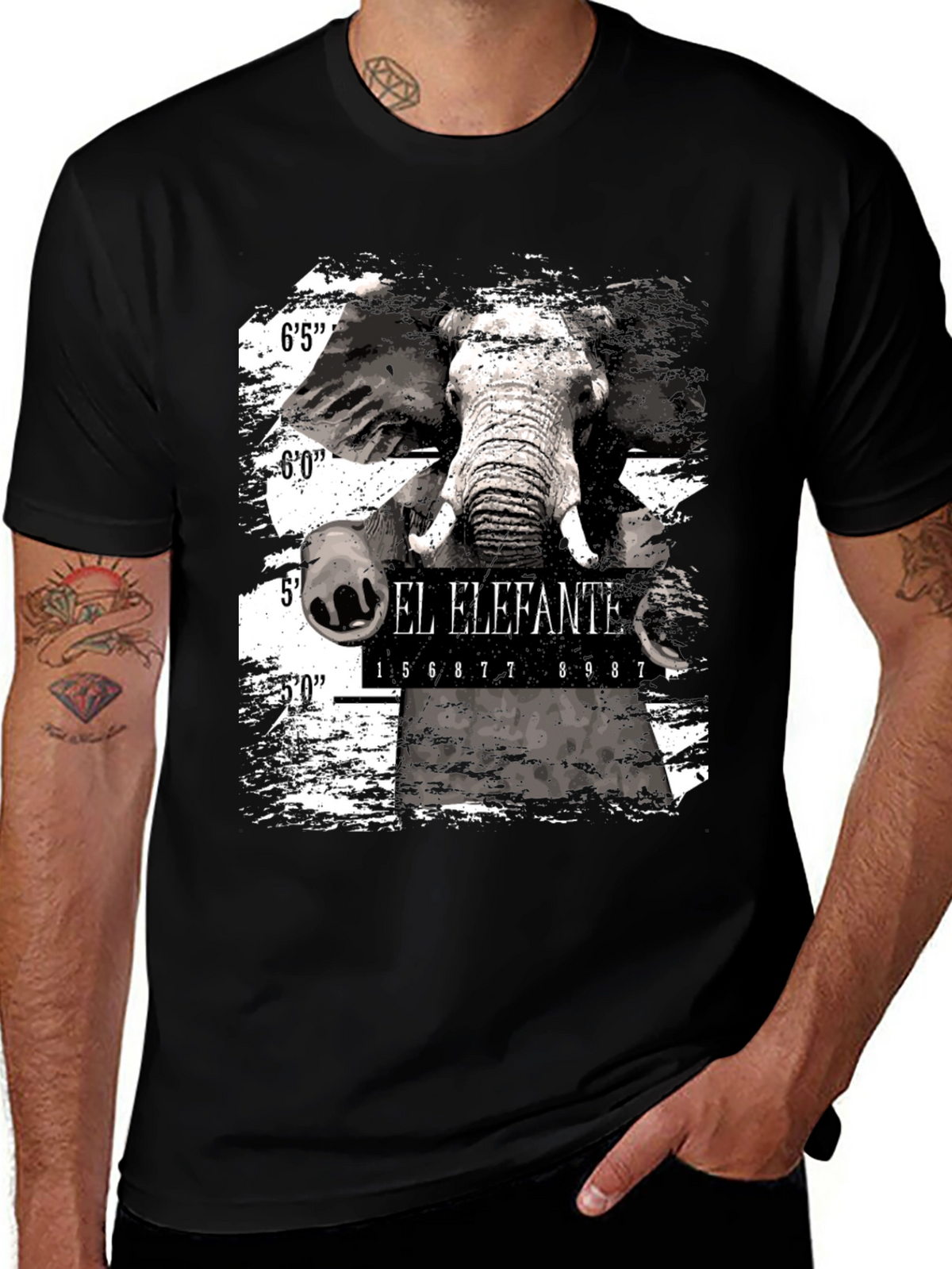 El Elefante Mugshot Mens Black Graphic T-Shirt