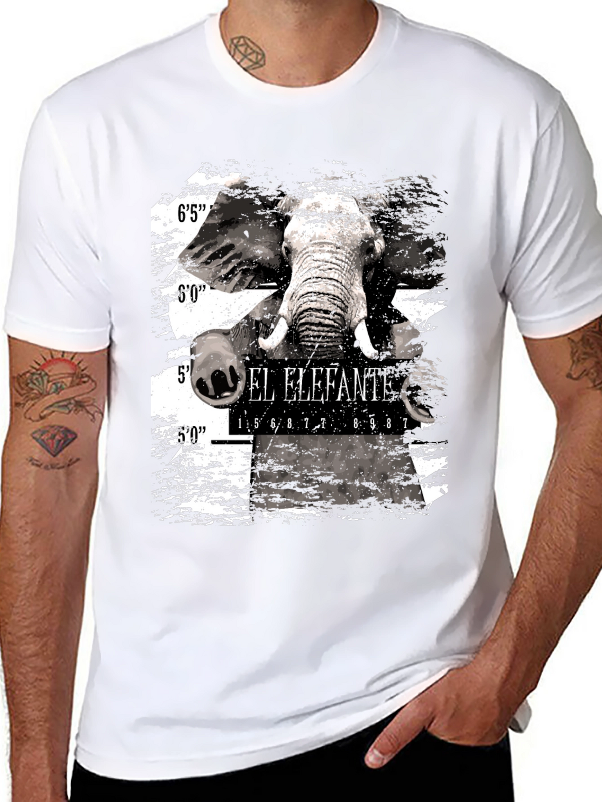El Elefante Mugshot Mens Black Graphic T-Shirt