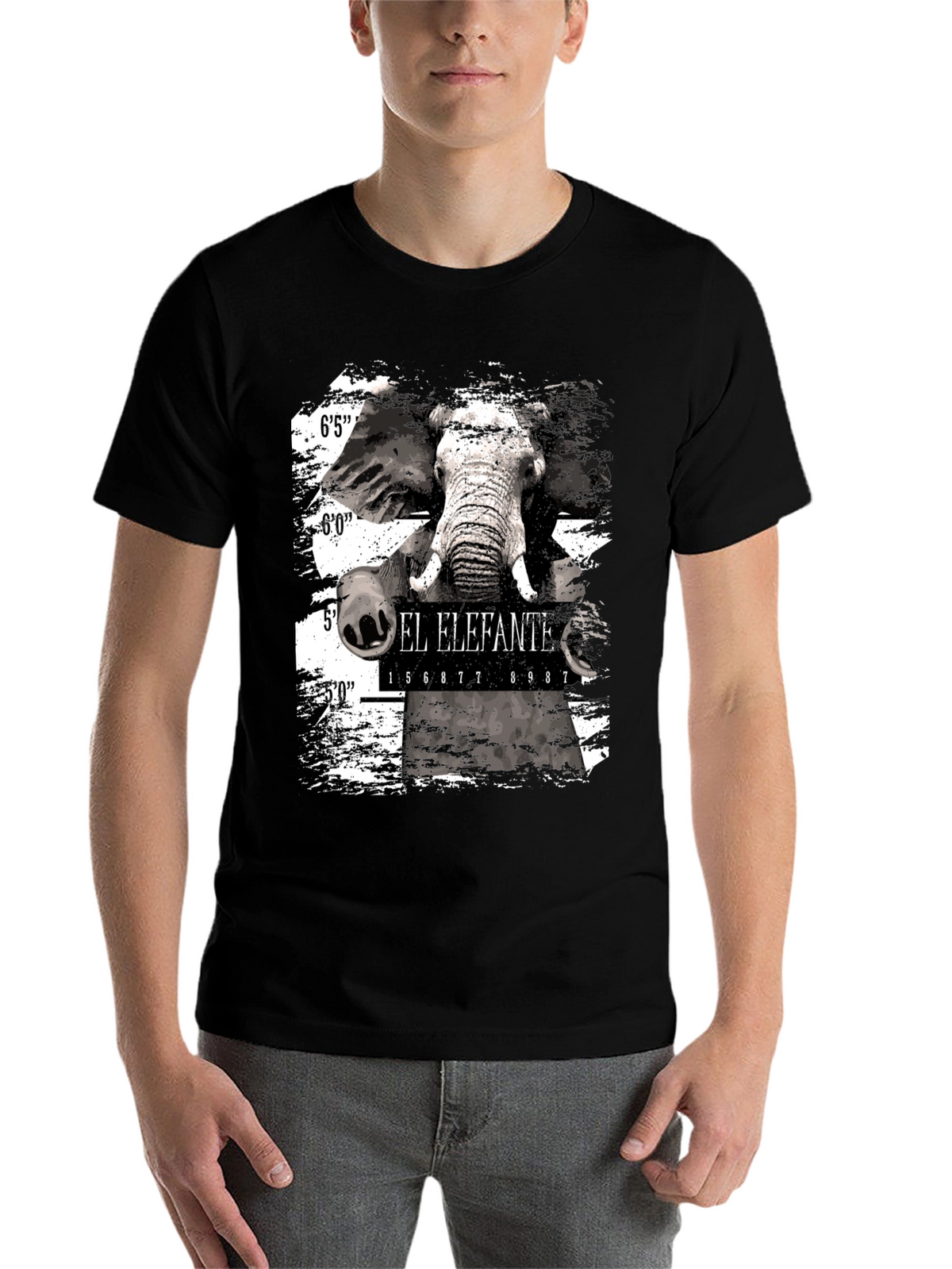 El Elefante Mugshot Mens Black Graphic T-Shirt