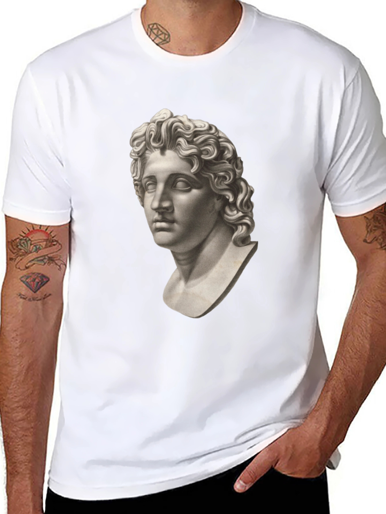Statue Head Graphic Tee - Classic Black Cotton T-Shirt