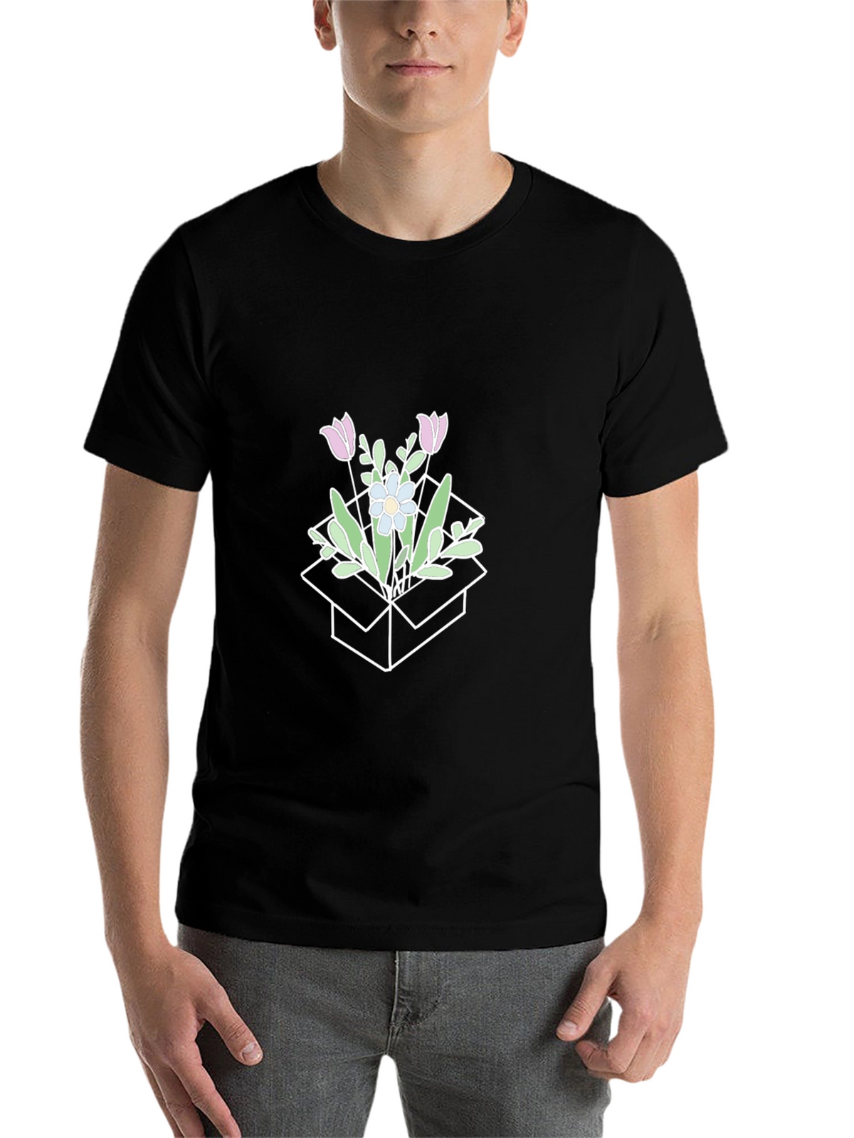 Floral Box Graphic T-Shirt - Stylish Casual Wear
