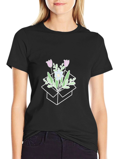 Floral Box Graphic T-Shirt - Stylish Casual Wear