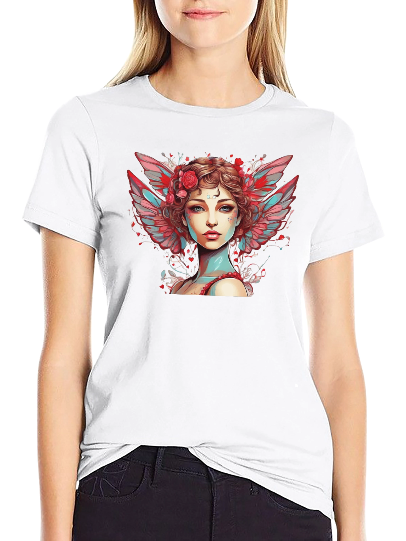 Angel Woman Graphic Tee - Black Cotton Blend