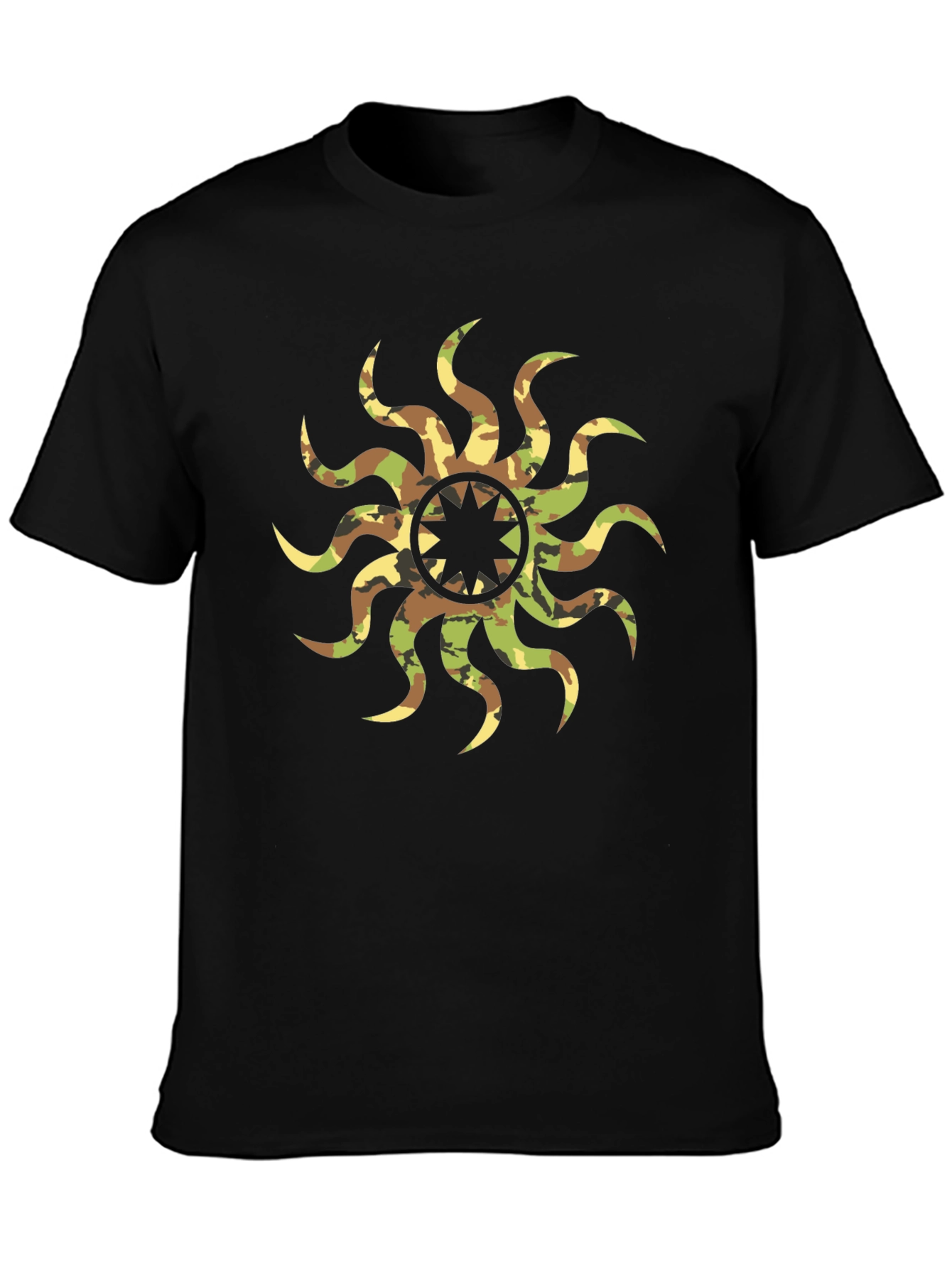 Camo Sunburst Graphic Black T-Shirt