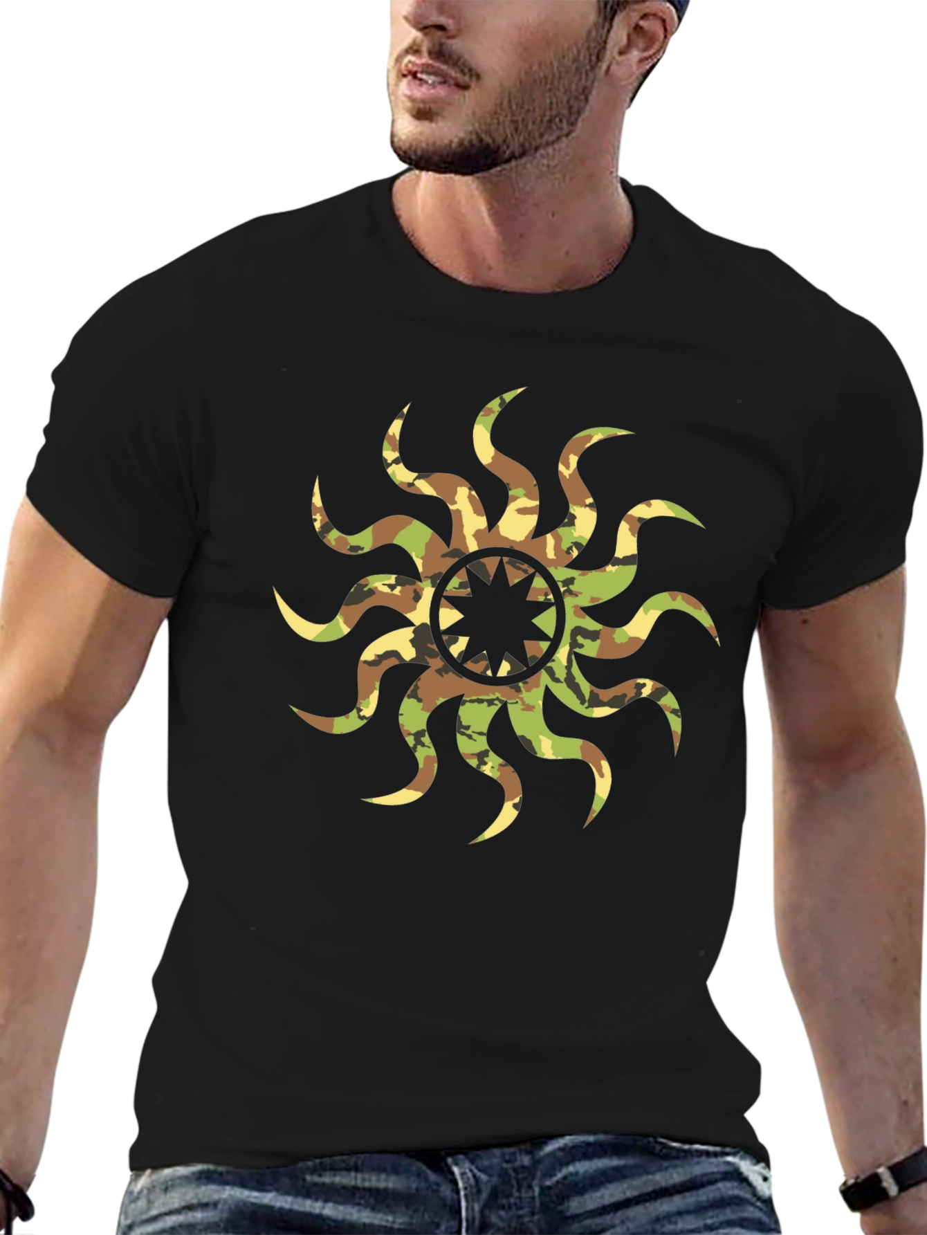 Camo Sunburst Graphic Black T-Shirt