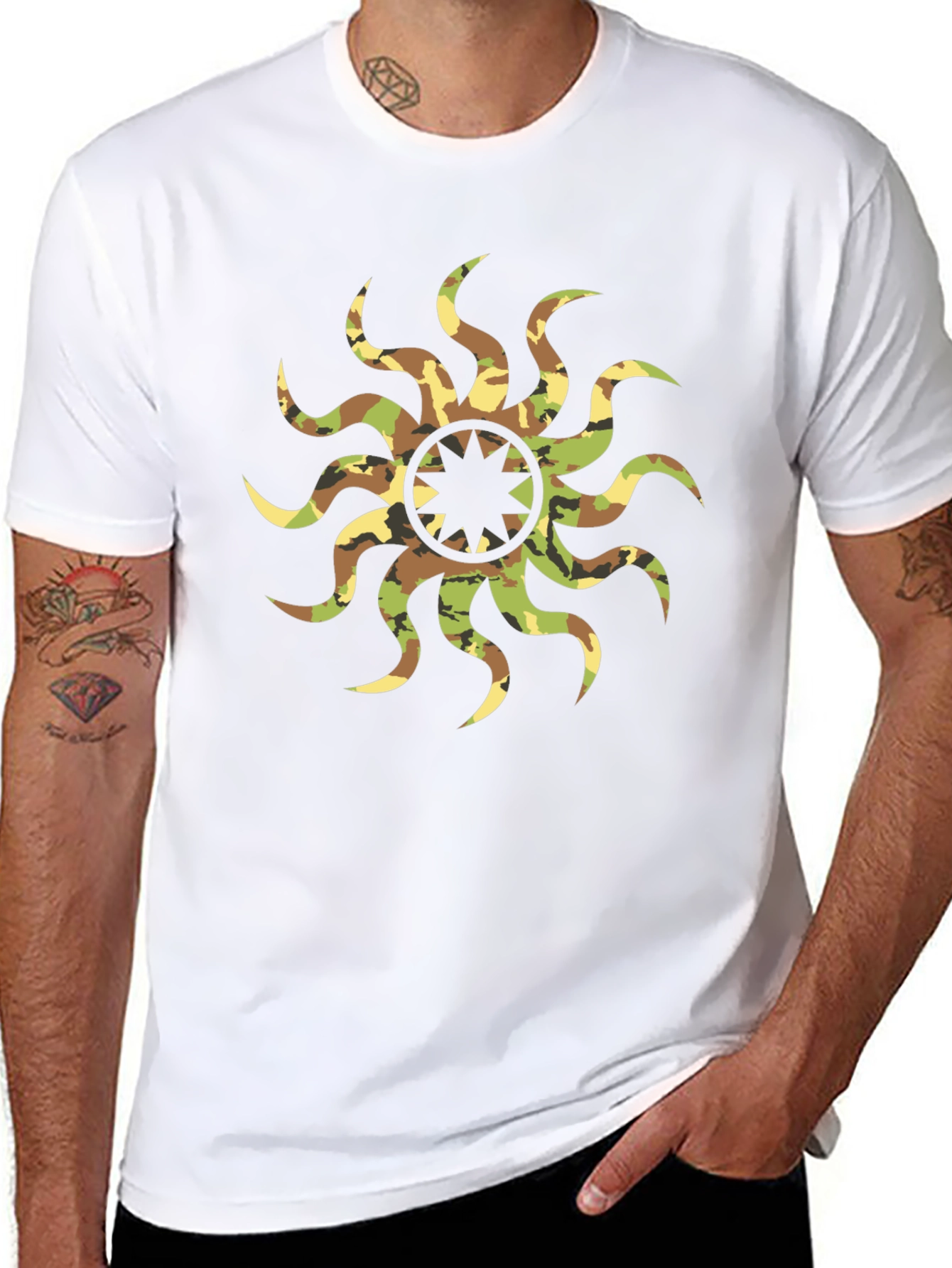 Camo Sunburst Graphic Black T-Shirt