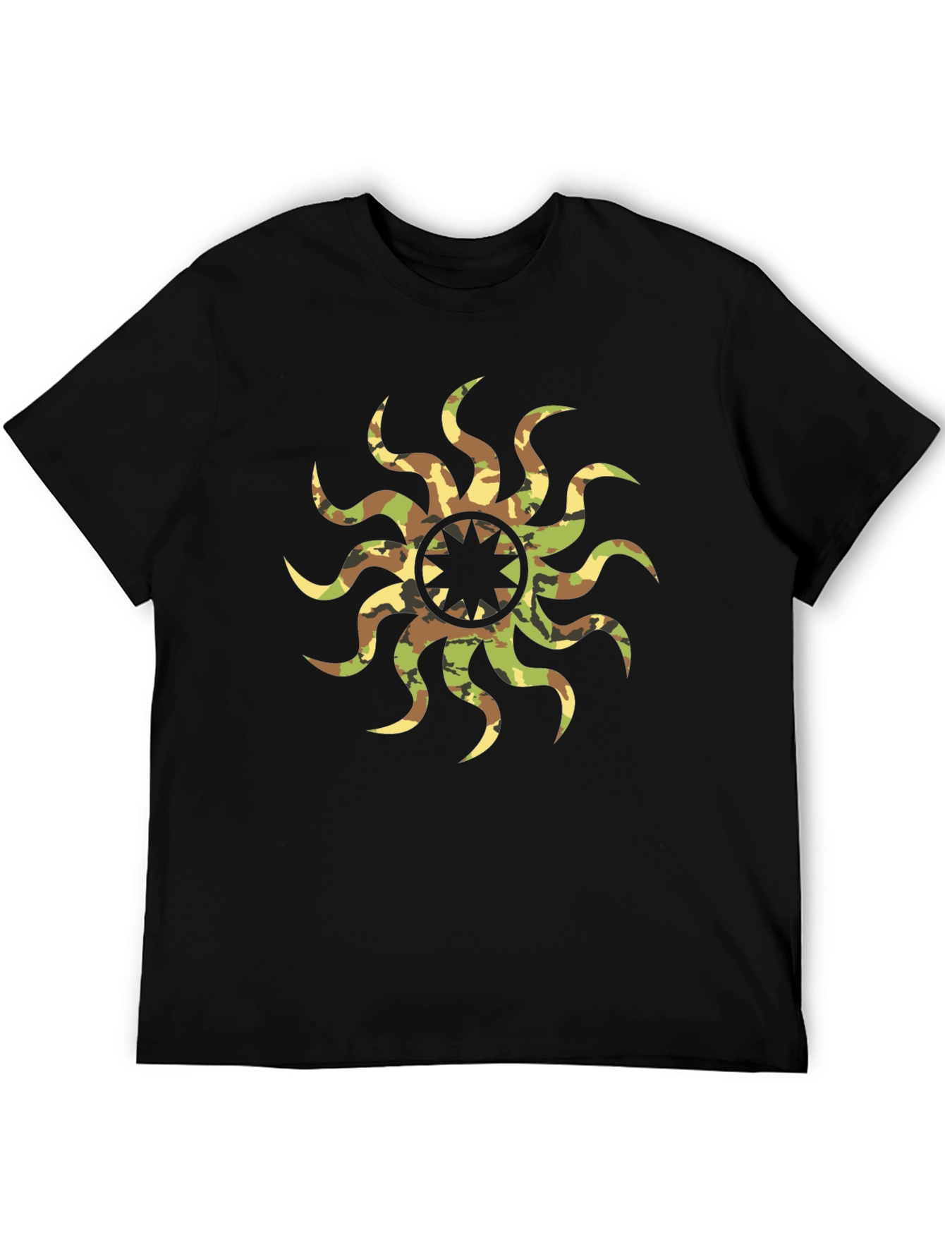 Camo Sunburst Graphic Black T-Shirt