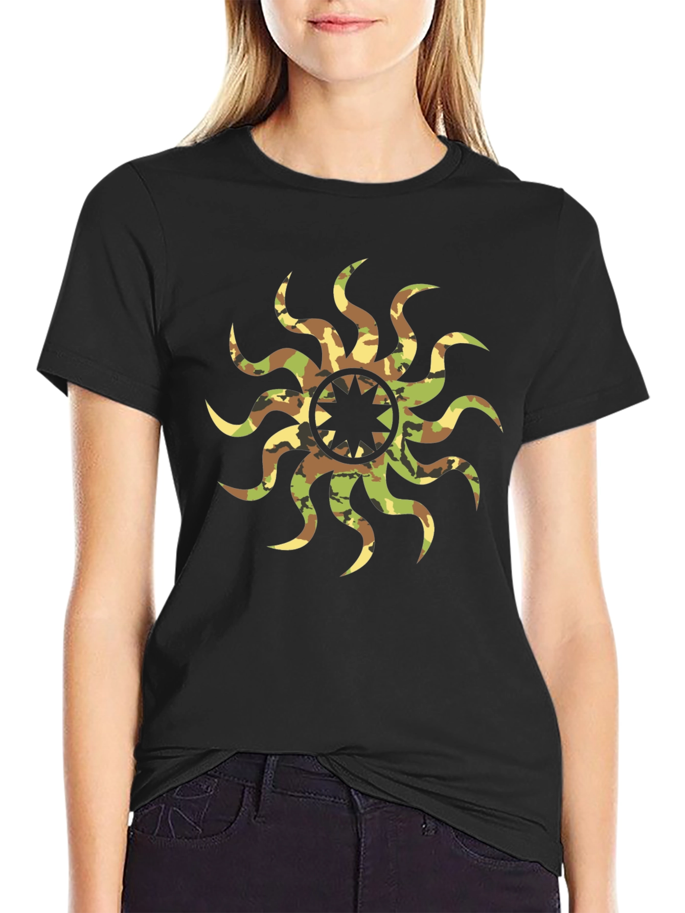 Camo Sunburst Graphic Black T-Shirt